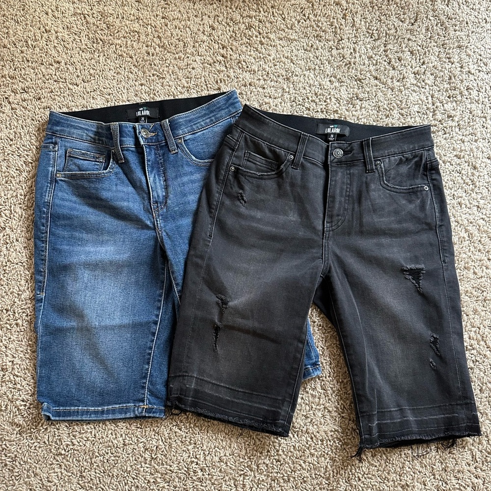 LuLaRoe Distressed Black and Blue Jean Shorts